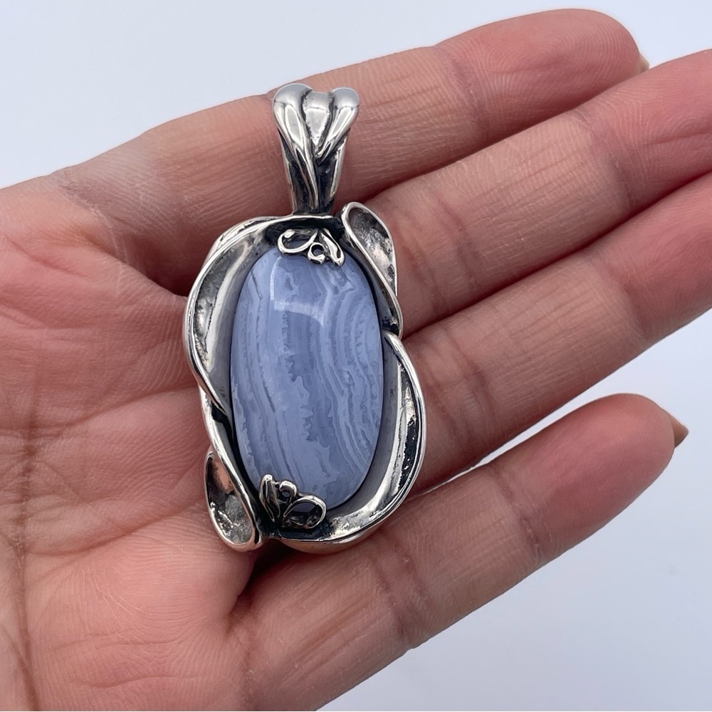 Carolyn Pollack Relios Blue Lace Agate Pendant 925 Sterling Silver Southwestern - Picture 3 of 9